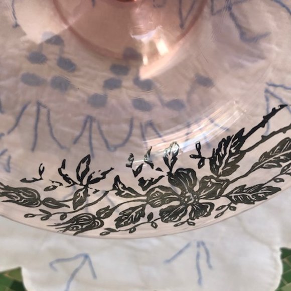 PINK DEPRESSION PEDESTAL CONDIMENT BOWL WITH STERLING OVERLAY FLOWERS - Picture 7 of 7